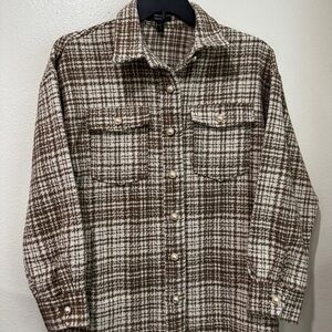 Forever 21 Brown and Cream Plaid Utility Jacket